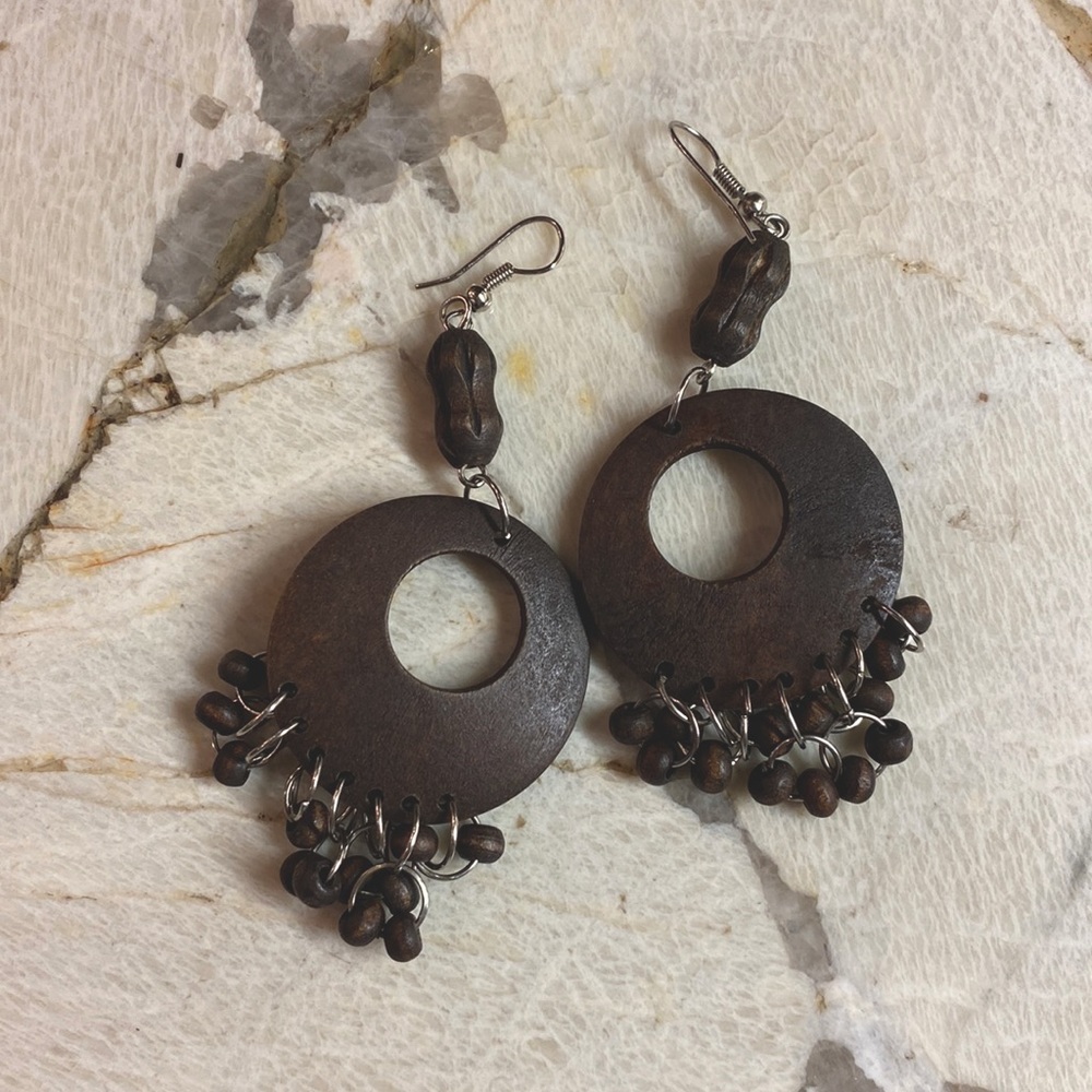 Boho wooden loop earrings